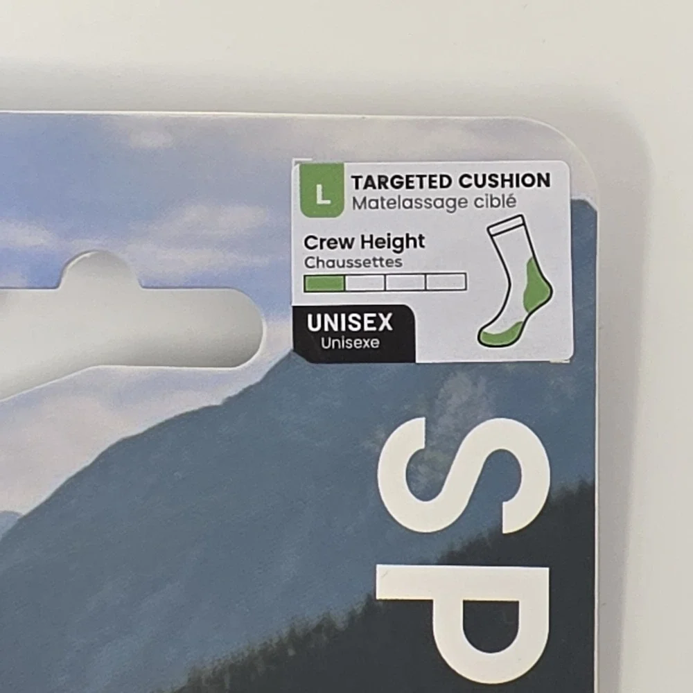 New! SpireSnug Crew Targeted Cushion Coolmax Hiking Socks Neon Yellow Gray Large